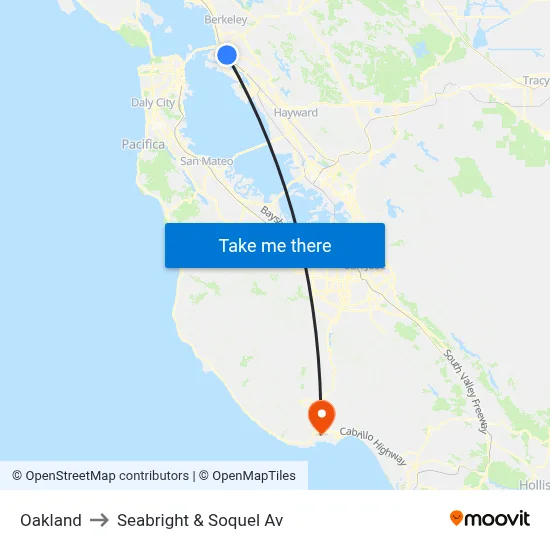 Oakland to Seabright & Soquel Av map