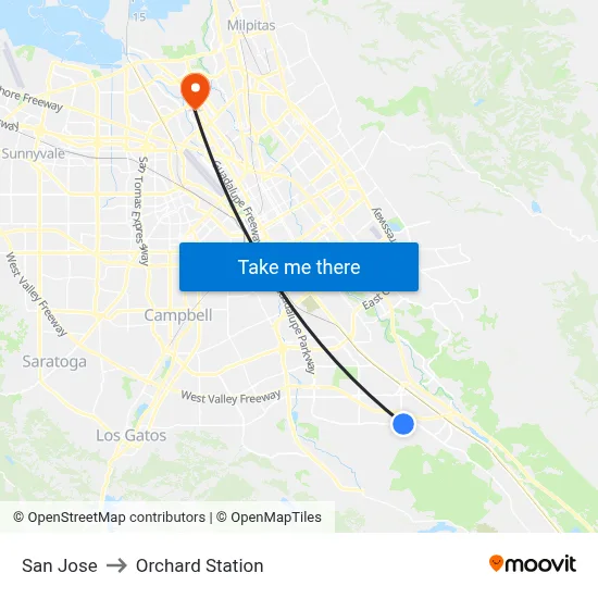 San Jose to Orchard Station map