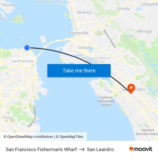 Fisherman's Wharf to San Leandro map