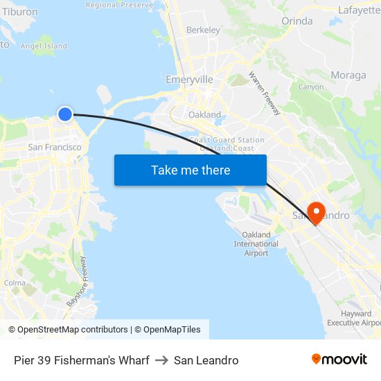 Pier 39 Fisherman's Wharf to San Leandro map