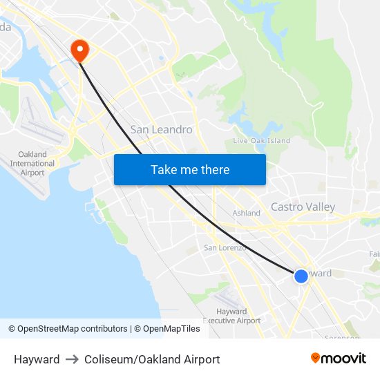 Hayward to Coliseum/Oakland Airport map