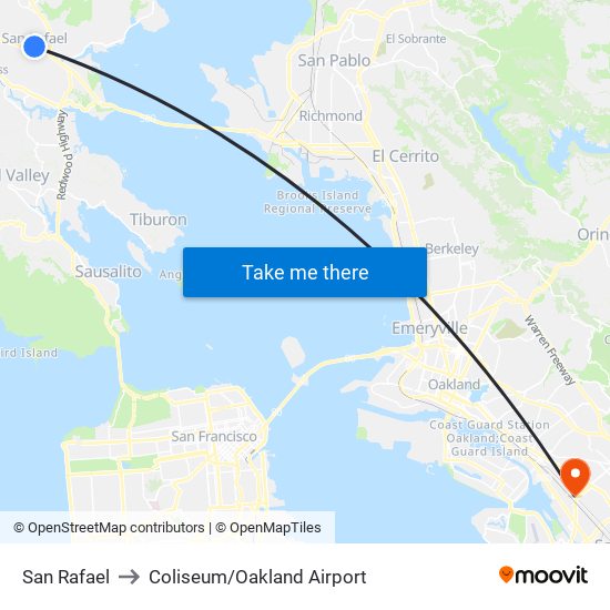 San Rafael to Coliseum/Oakland Airport map