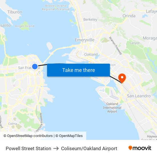 Powell Street Station to Coliseum/Oakland Airport map