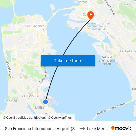 San Francisco International Airport (Sfo) to Lake Merritt map