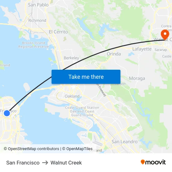 San Francisco to Walnut Creek map