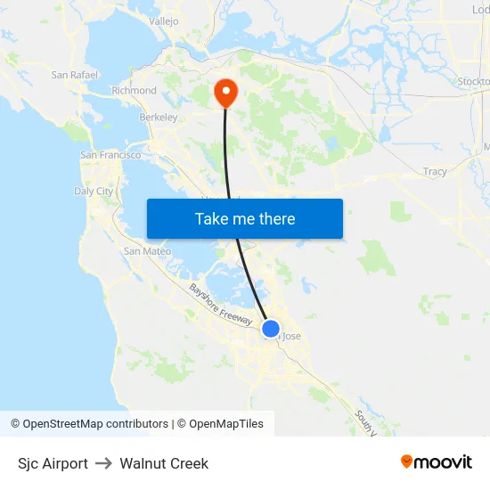 Sjc Airport to Walnut Creek map