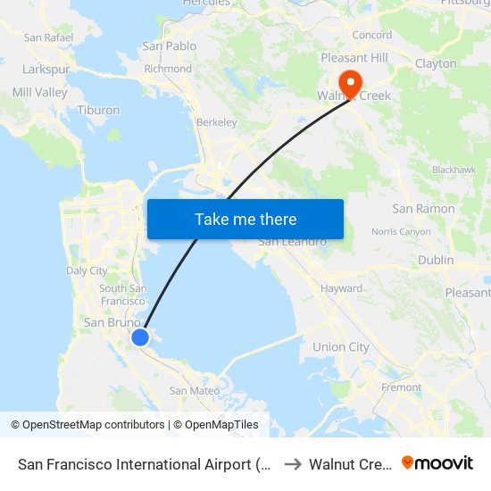 San Francisco International Airport (Sfo) to Walnut Creek map