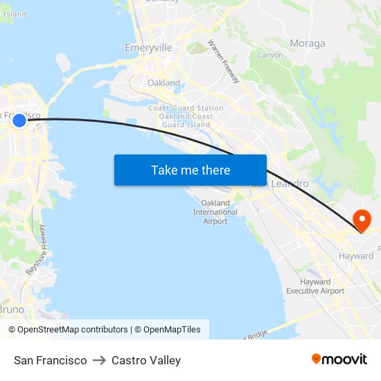 San Francisco to Castro Valley map