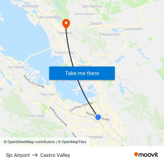 Sjc Airport to Castro Valley map