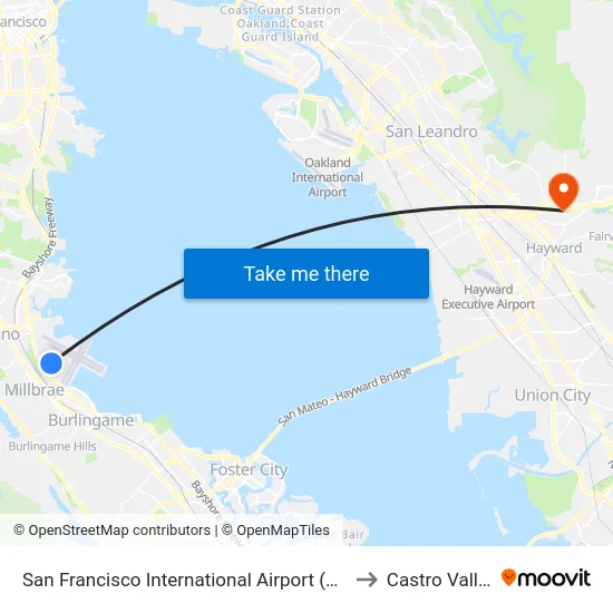 San Francisco International Airport (Sfo) to Castro Valley map