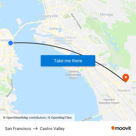 San Francisco to Castro Valley map