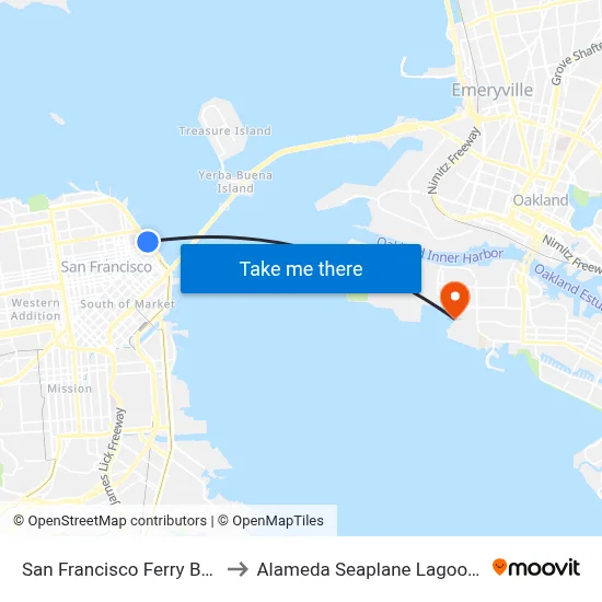San Francisco Ferry Building Station to Alameda Seaplane Lagoon Ferry Terminal map