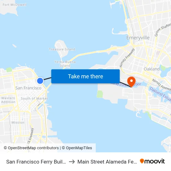 San Francisco Ferry Building Station to Main Street Alameda Ferry Terminal map