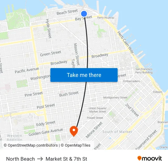 North Beach to Market St & 7th St map