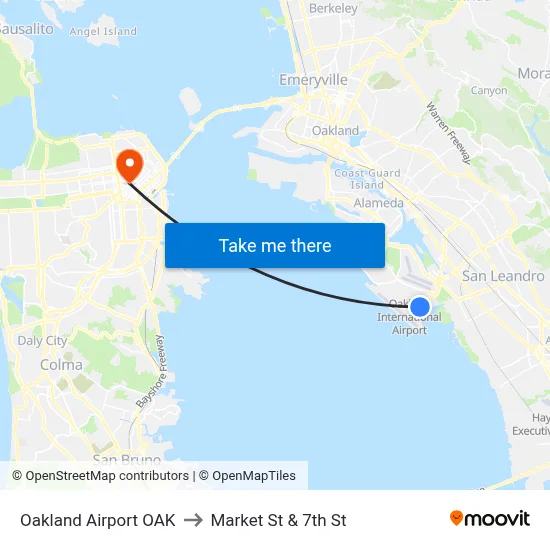 Oakland Airport OAK to Market St & 7th St map