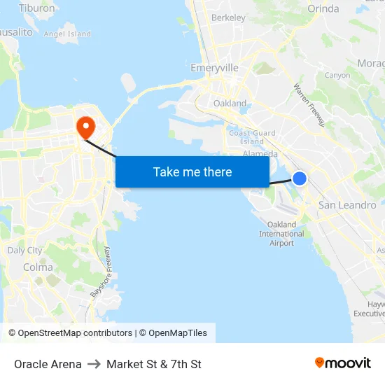 Oracle Arena to Market St & 7th St map
