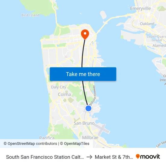 South San Francisco Station Caltrain to Market St & 7th St map