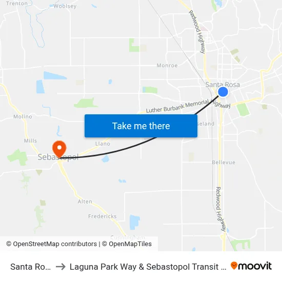 Santa Rosa to Laguna Park Way & Sebastopol Transit Hub map