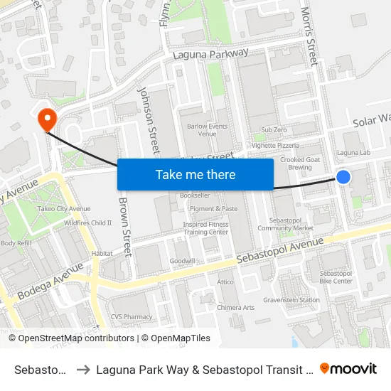 Sebastopol to Laguna Park Way & Sebastopol Transit Hub map