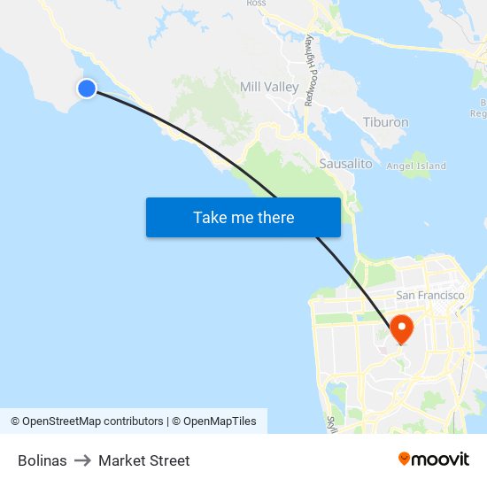 Bolinas to Market Street map