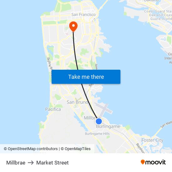 Millbrae to Market Street map