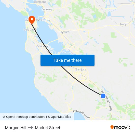 Morgan Hill to Market Street map