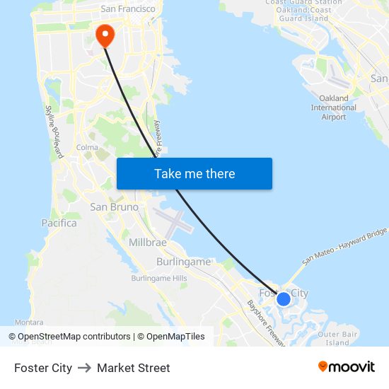 Foster City to Market Street map