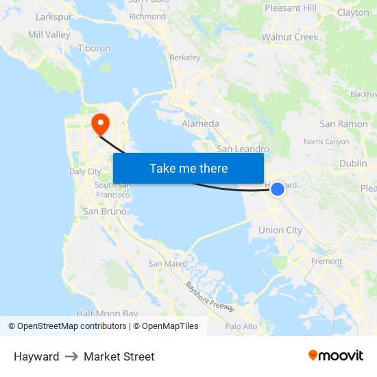 Hayward to Market Street map