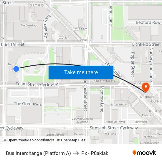 Bus Interchange (Platform A) to Px - Pūakiaki map