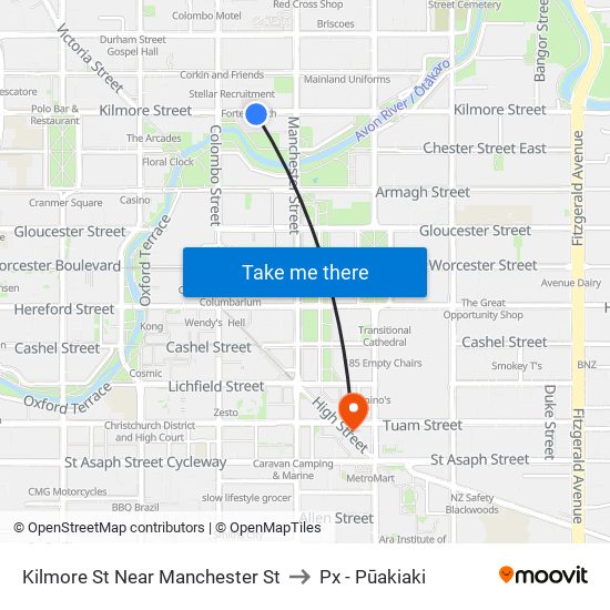 Kilmore St Near Manchester St to Px - Pūakiaki map