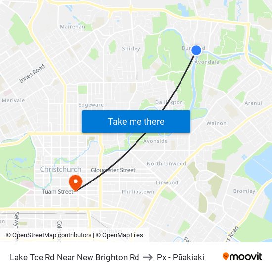 Lake Tce Rd Near New Brighton Rd to Px - Pūakiaki map