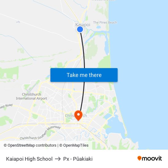 Kaiapoi High School to Px - Pūakiaki map