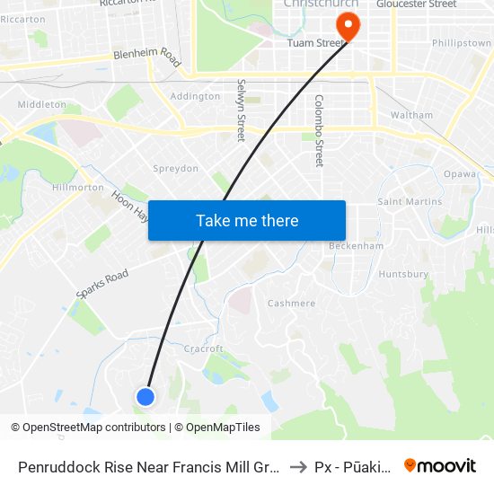 Penruddock Rise Near Francis Mill Grove to Px - Pūakiaki map