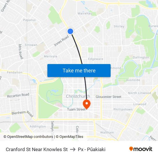 Cranford St Near Knowles St to Px - Pūakiaki map