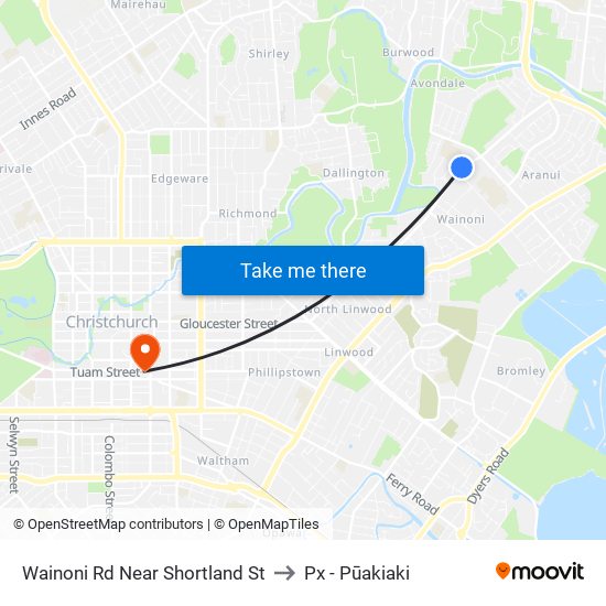 Wainoni Rd Near Shortland St to Px - Pūakiaki map