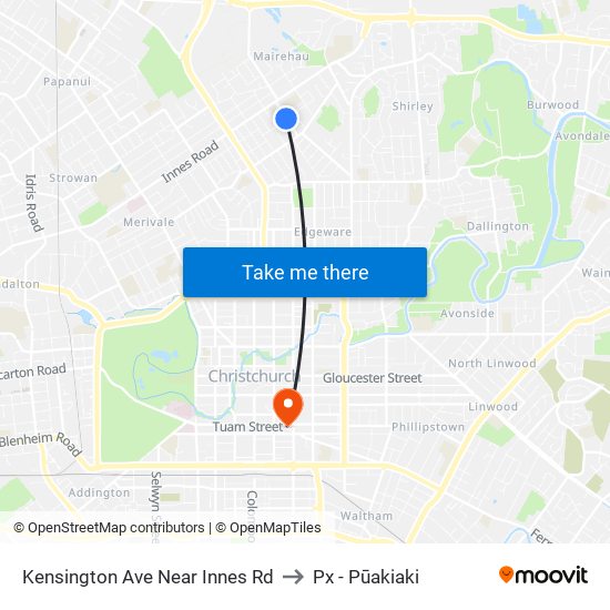 Kensington Ave Near Innes Rd to Px - Pūakiaki map