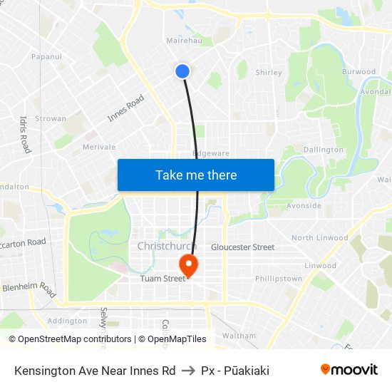 Kensington Ave Near Innes Rd to Px - Pūakiaki map