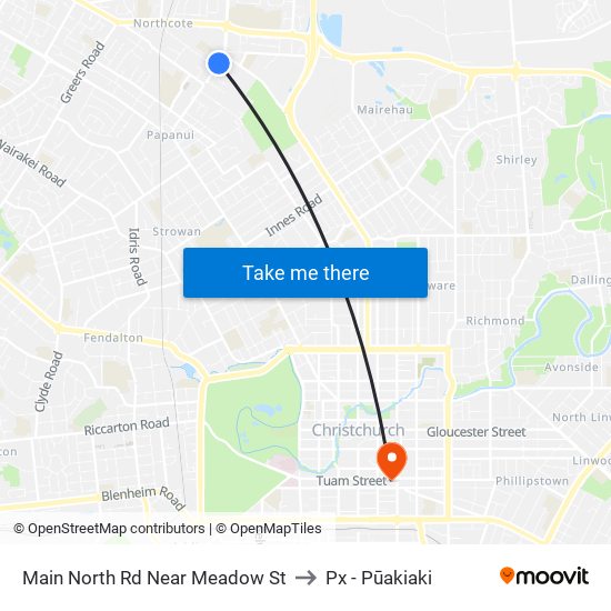 Main North Rd Near Meadow St to Px - Pūakiaki map