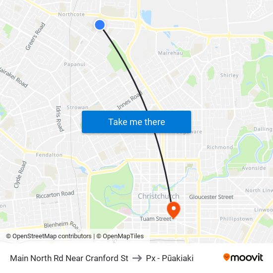 Main North Rd Near Cranford St to Px - Pūakiaki map