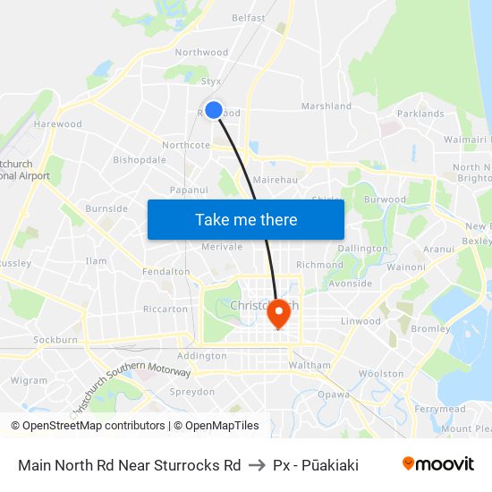 Main North Rd Near Sturrocks Rd to Px - Pūakiaki map