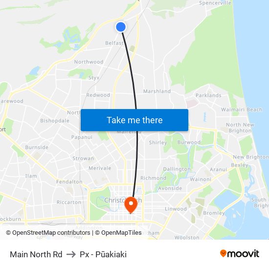 Main North Rd to Px - Pūakiaki map