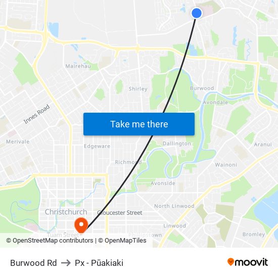 Burwood Rd to Px - Pūakiaki map