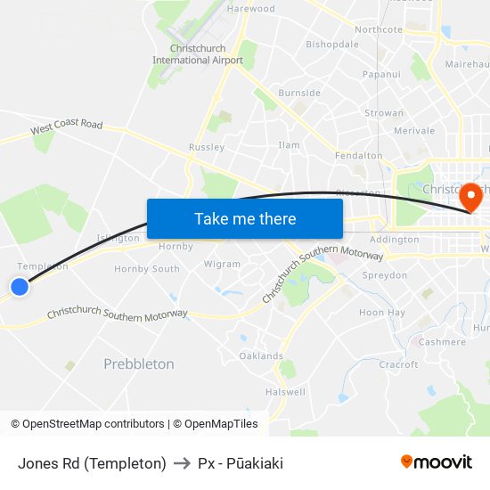 Jones Rd (Templeton) to Px - Pūakiaki map