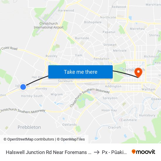 Halswell Junction Rd Near Foremans Rd to Px - Pūakiaki map