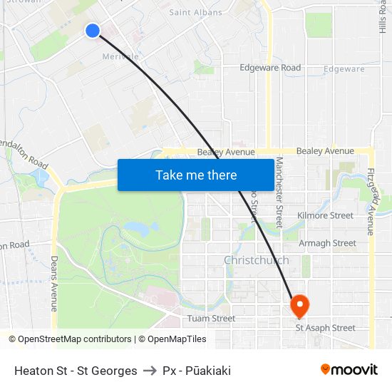 Heaton St - St Georges to Px - Pūakiaki map