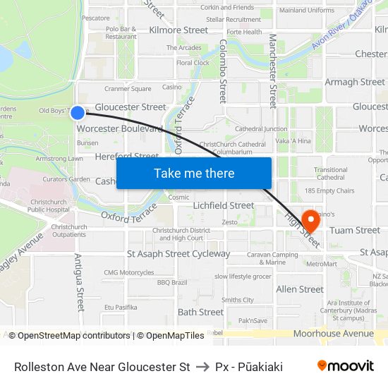 Rolleston Ave Near Gloucester St to Px - Pūakiaki map