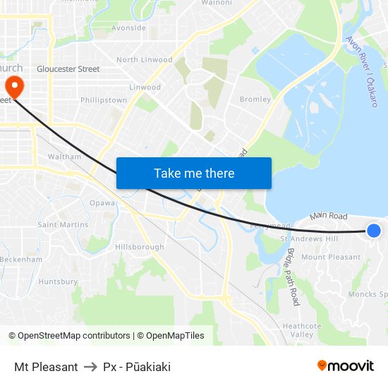 Mt Pleasant to Px - Pūakiaki map