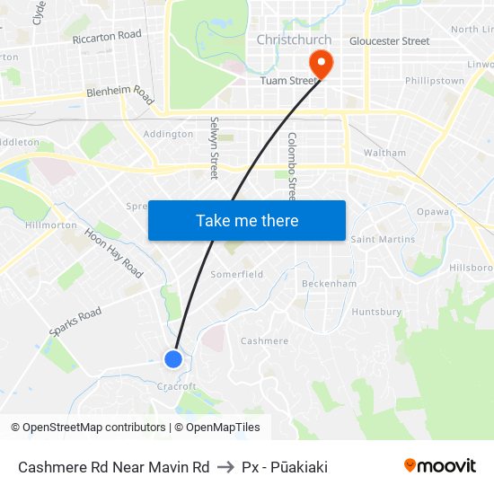 Cashmere Rd Near Mavin Rd to Px - Pūakiaki map