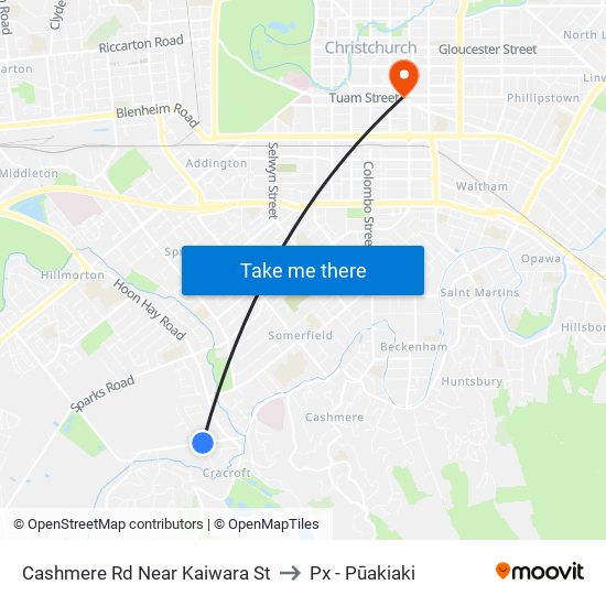 Cashmere Rd Near Kaiwara St to Px - Pūakiaki map