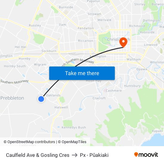 Caulfield Ave & Gosling Cres to Px - Pūakiaki map